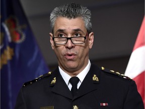 Chief Supt. Michael LeSage, Criminal Operations Officer, RCMP "O" Division speaks during a press conference, after RCMP charged a youth with terrorism, in Kingston, Ont. on Friday, Jan. 25, 2019.