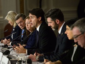 Prime Minister Justin Trudeau participates in a roundtable discussion with the Federation of Canadian Municipalities' Big City Mayors' Caucus in Ottawa on Monday, Jan. 28, 2019.