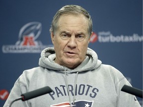 New England Patriots head coach Bill Belichick faces reporters before an NFL football practice, Wednesday, Jan. 16, 2019, in Foxborough, Mass. The Patriots are scheduled to play the Kansas Chiefs in the AFC championship game, Sunday, Jan. 20, in Kansas City.