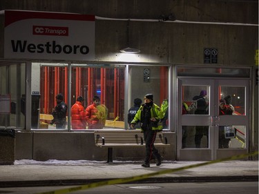 A scene at the Scott Street entrance to Westboro Station as first responders attend to victims of a horrific rush hour bus crash at the Westboro Station near Tunney's Pasture.