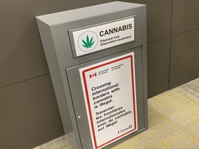 Disposal bins for marijuana and marijuana products at the Ottawa airport.