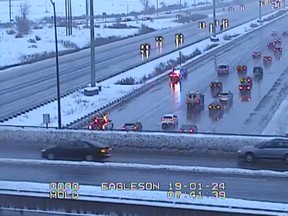 Morning crash in the eastbound 401 HOV lane at Eagleson caused major headaches Thursday morning.