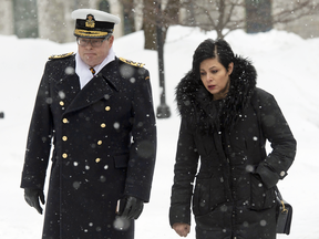 Vice-Admiral Mark Norman outside the courthouse with his lawyer Marie Henein.