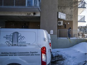 A view of a Ottawa Community Housing building at 380 Murray St. A stabbing near that building on Friday left one man in hospital with life-threatening injuries and another facing criminal charges.
