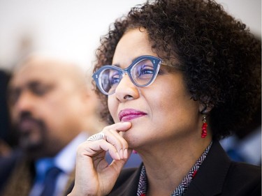 Michaëlle Jean, former governor-general of Canada, looks on during one of the presentations at Saturday's event at the NAC.