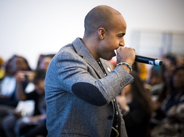Justin Holness, founder of TR1BE Academy, had the crowd involved in his performance during the National Black Canadians Summit at the NAC on Saturday.