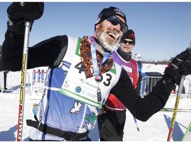 Gavin Franklyne finishes the 27km free technique cross-country ski race at the Gatineau Loppet on Sunday, February 17, 2019.