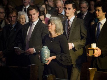 Julia Sneyd carried in the ashes of her late husband Paul Dewar at the celebration of life.