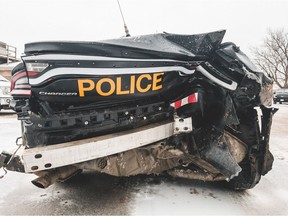 OPP cruiser crushed in multi-vehicle collision near Odessa, Ont, between Kingston and Belleville.