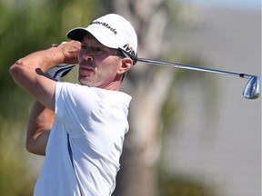 LAKEWOOD RANCH, FLORIDA - FEBRUARY 14: Mike Weir of Canada watches his tee shot on the 13th hole during the first round of the LECOM Suncoast Classic at Lakewood National Golf Club on February 14, 2019 in Lakewood Ranch, Florida.