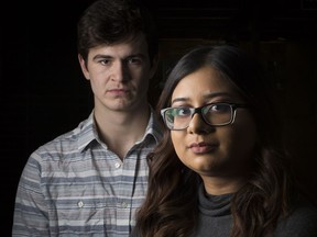 Tiyana Maharaj (R) and Lucas Egan have helped organize a new students union at the University of Ottawa. November 22, 2018.