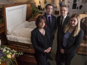 From left, Melanie Giroux, Jason Swan, Michael Dixon, and Jamie Lynn Berry are founding members of a peer support group for people in the funeral business. Ottawa Funeral Peer Support now has 80 members on its Facebook page.