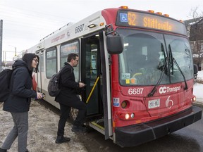 Ottawa Coun. Glen Gower (left) boards the #62 bus from Stittsville for his commute to City Hall on Feb. 8, accompanied by reporter Ananya Vaghela.