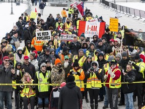 Pro-pipeline supporters arrived in a convoy from Alberta and other parts of the country for the second day to protest against the Liberal government on Parliament Hill in Ottawa on Wednesday Feb 20, 2019. Errol McGihon/Postmedia