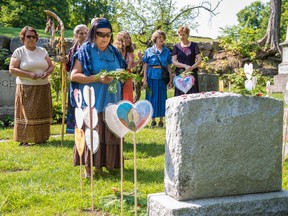 Dr. Peter Henderson Bryce, one of the few heroes of the residential schools era, is buried at Beechwood Cemetery. Paper hearts of gratitude and remembrance are frequently placed at his grave site as a symbol of reconciliation.