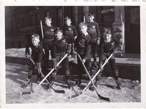 Fraser Hudson, at right, front row, 1939, when he played for The Crescents from Cambridge Street Public School. At left, front row, is his friend Keith Harrison, who supplied this photo.