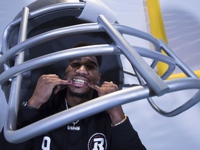 Redblacks defensive back Jonathan Rose hams it up in an Instagram booth during Grey Cup media day in Edmonton in November.