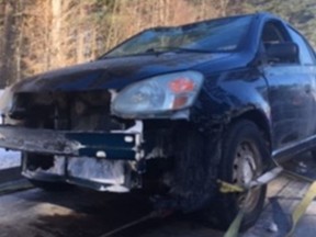 An 18 year old Lochaber-West man was fined a total of $1,132 for driving this smashed up vehicle.