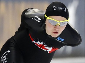 Ottawa's Isabelle Weidemann competes during the women's 5,000 metres at the ISU single distance Speedskating World Championships in Inzell, Germany, on Saturday. She finished fourth.