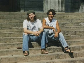 A young Gerald Butts and Justin Trudeau on the steps of the Arts Building at McGill University in earlier times. One letter-writer comments on the photo, below. (Photo courtesy Gerald Butts,)
