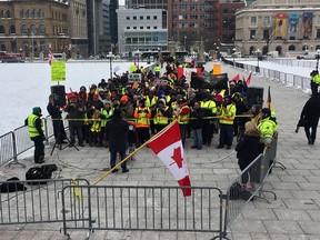 Pro-pipeline supporters and other protesters on Parliament Hill in Ottawa.