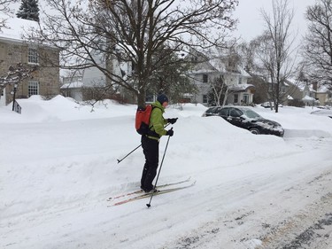 Cross country skiing to work on Sherwood Drive