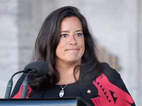 Jody Wilson-Raybould addresses the media after being sworn in as the new veterans affairs minister on Jan. 14, 2019.