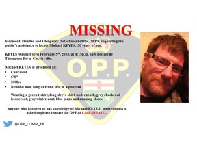 Stormont, Dundas and Glengarry OPP request public assistance in locating 50-year-old Michael Keyes.