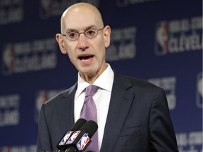 FILE - In this Nov. 1, 2018 file photo, NBA Commissioner Adam Silver announces that the Cleveland Cavaliers will host the 2022 NBA All Star game during a news conference in Cleveland. The NBA is bringing a pro league to Africa. The Basketball Africa League, a new collaboration between the NBA and the sport's global governing body FIBA, was announced Saturday, Feb. 16, 2019.