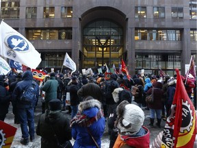 PSAC members protest the Phoenix pay system on Laurier Avenue on Feb 28, 2019.