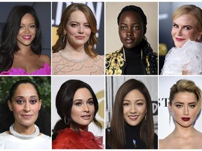 This combination of photos shows entertainers, from top left, Emily Blunt, Rihanna, Emma Stone, Lupita Nyong'o, Nicole Kidman, and bottom from left, Julia Roberts Tracee Ellis Ross, Kacey Musgraves, Constance Wu and Amber Heard, who were named Hollywood's most stylish stars by People Magazine. The magazine is on newsstands Friday.