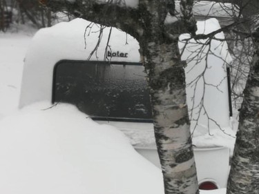 A 1970 Boler, a Canadian classic trailer, has been buried by winter.