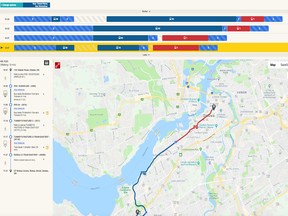 A sample of the test version of the Ready for Rail travel planner with the Light Rail portion in red.