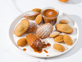 Spiced madeleines with salted caramel sauce from French Appetizers by Marie Asselin.