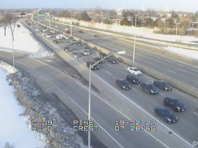 Sunny but slow on the inbound Queensway Wednesday.