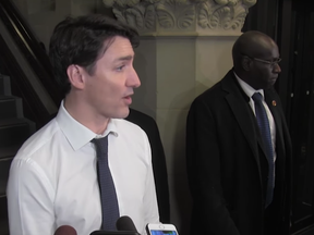 Prime Minister Justin Trudeau is seen in this screen shot from Canadian Press video on Feb. 20, 2019.