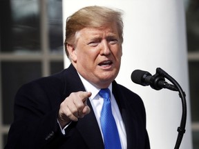 President Donald Trump speaks during an event in the Rose Garden at the White House to declare a national emergency in order to build a wall along the southern border, Friday, Feb. 15, 2019, in Washington.