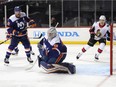 Robin Lehner of the Islanders makes a save against the Senators in a game on Dec. 28.