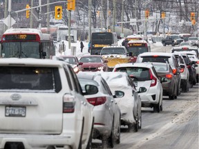 Traffic was slow in the snow Friday morning.