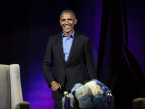 Former U.S. president Barack Obama at the Saddledome in Calgary on Friday, March 3, 2019