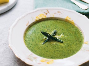 Very green asparagus soup from The Currabinny Cookbook by James Kavanagh and William Murray.
