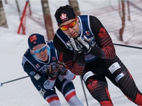 Antoine Briand, front, realized his dream of becoming a Canadian champion on Saturday, when he won the men's senior cross-country ski sprint championship at the Nakkertok Nordic Centre near Gatineau.
