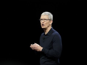 FILE - In this June 4, 2018 file photo, Apple CEO Tim Cook speaks during an announcement of new products at the Apple Worldwide Developers Conference in San Jose, Calif. Apple is expected to announce Monday, March 25, 2019, that it's launching a video service that could compete with Netflix, Amazon and cable TV itself.