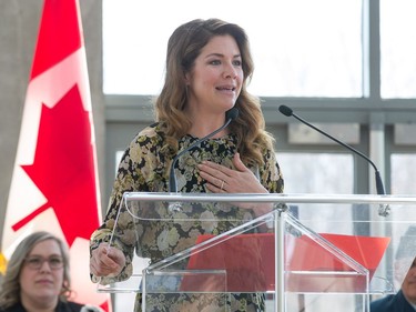 Sophie Grégoire Trudeau gives a speech as the Institute for Canadian Citizenship, together with Immigration, Refugees and Citizenship Canada, and the National Gallery of Canada, held a special community citizenship ceremony in the Great Hall at the National Gallery of Canada.