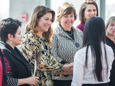 Sophie Grégoire Trudeau (C) along with Claudette Commanda (L) and Anita Vandenbeld greet new Canadians  as the Institute for Canadian Citizenship, together with Immigration, Refugees and Citizenship Canada, and the National Gallery of Canada, held a special community citizenship ceremony in the Great Hall at the National Gallery of Canada.