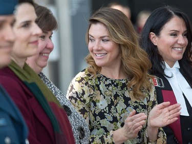 Sophie Grégoire Trudeau smiles at some young audience members as the Institute for Canadian Citizenship, together with Immigration, Refugees and Citizenship Canada, and the National Gallery of Canada, held a special community citizenship ceremony