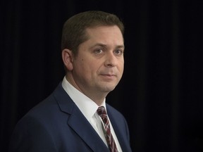 Federal Conservative Leader Andrew Scheer speaks during a press conference in Toronto on Thursday, March 7, 2019. Scheer is issuing a revised statement on the terrorist attacks in New Zealand after being criticized for failing to mention the first time that the attack was against Muslims at mosques during their Friday prayers.