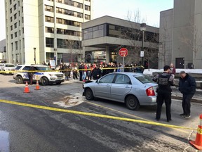 The scene at the University of Ottawa after an erratic driver who blazed a trail of mayhem through the campus.
