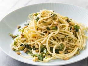Garlicky Spaghetti. This recipe appears in the cookbook "Vegetables Illustrated."