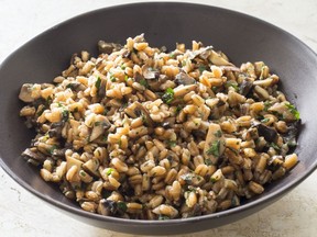 Warm Farro With Mushrooms. The recipe appears in "The Complete Diabetes Cookbook."
